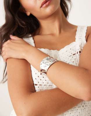 DesignB London hammered cuff bangle in silver