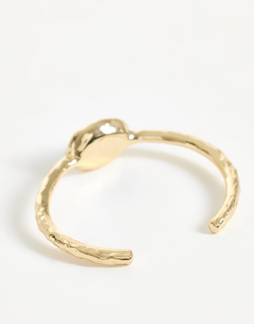 DesignB London hammered cuff bracelet with clear crystal detail in gold, 2 of 3