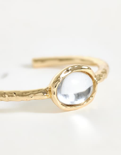 DesignB London hammered cuff bracelet with clear crystal detail in gold, 3 of 3