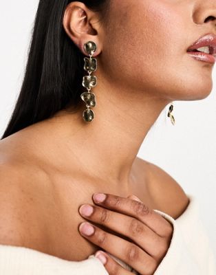 DesignB London hammered drop statement earrings in gold