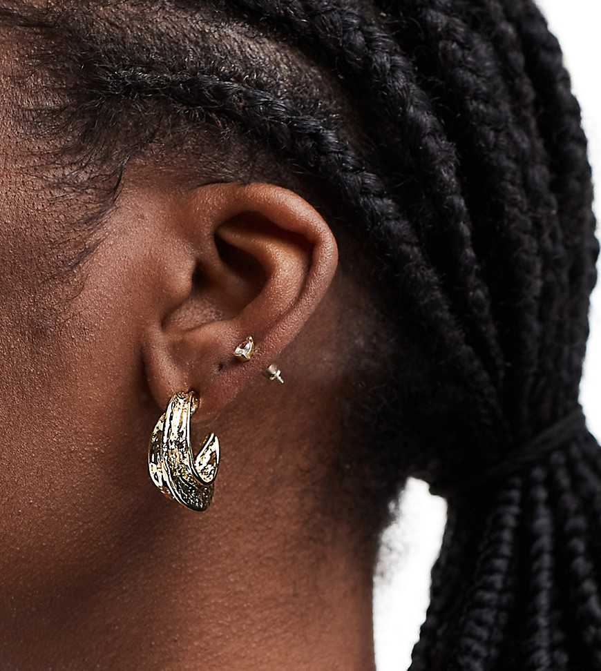 DesignB London hammered hoop earrings in gold