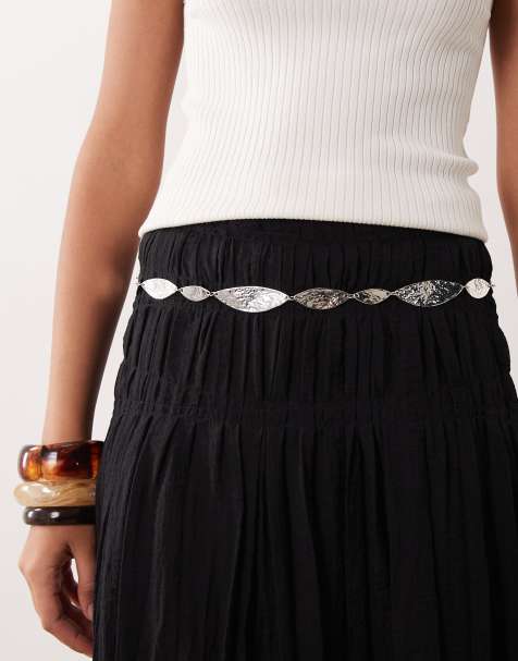 DesignB London hammered metal chain belt in silver - view 1