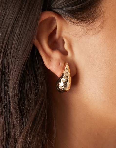 DesignB London hammered molten teardrop earrings in gold tone - view 1