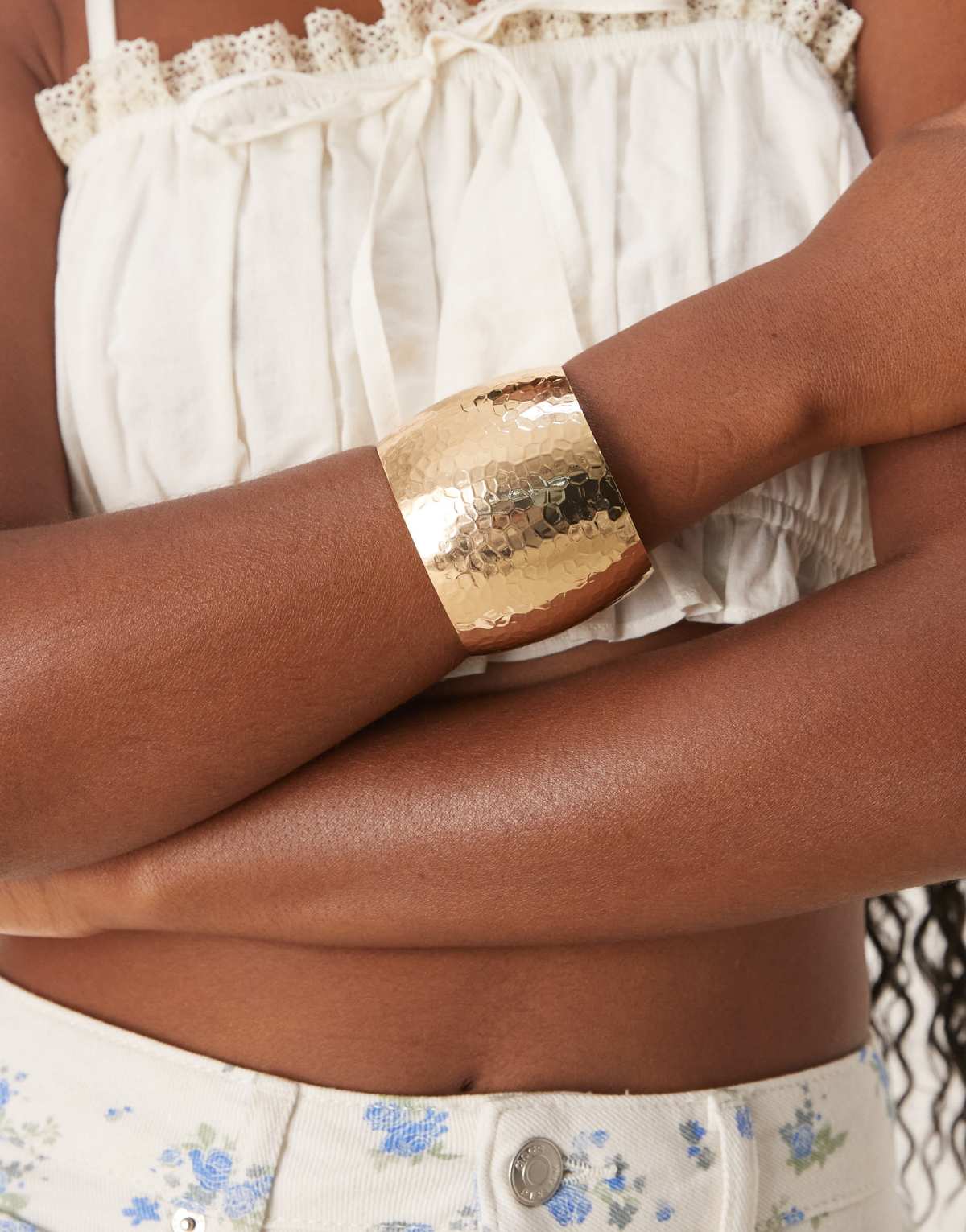 DesignB London hammered open cuff bangle in gold