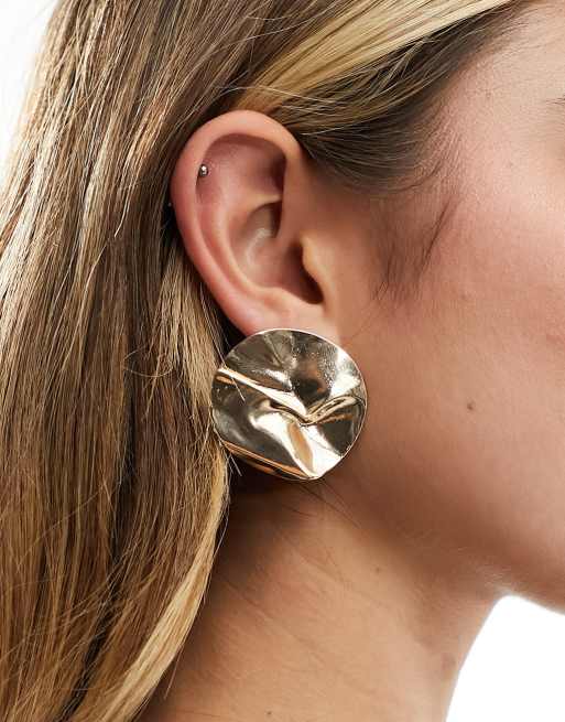DesignB London hammered oversized statement studs in gold