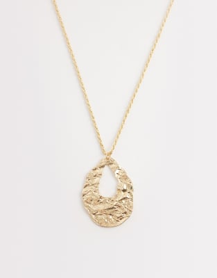 Designb London Hammered Pendant Necklace In Gold