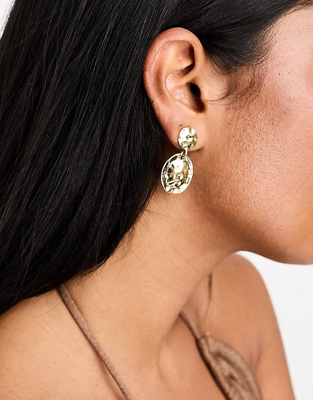 DesignB London - hammered pendant stud earrings in gold