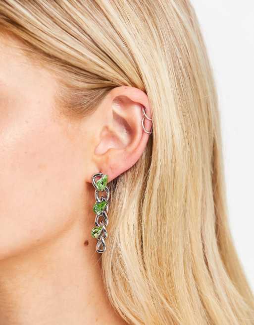 DesignB London – Hängeohrringe in Silberoptik mit Kettenglieddesign mit Kristallen