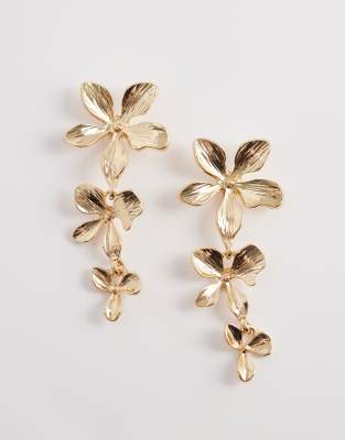 DesignB London - Hängeohrringe mit Blumen-Design in Goldoptik-Goldfarben