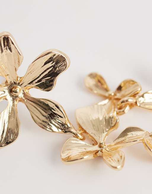DesignB London – Hängeohrringe mit Blumen-Design in Goldoptik, 4 von 4
