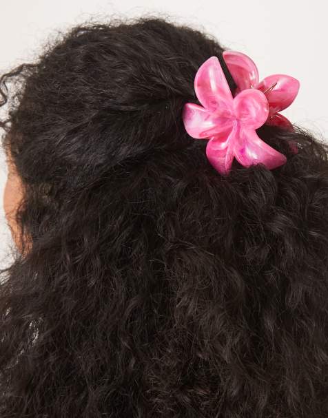 DesignB London hawaiian flower hair claw in marbled pink - view 1