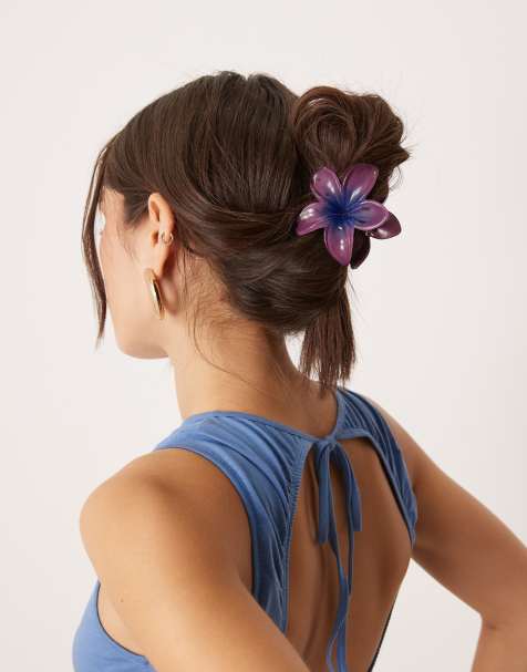 DesignB London hawaiian flower hair claw in ombre purple - view 1