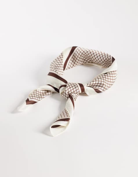 DesignB London headscarf in brown neutral check - view 1