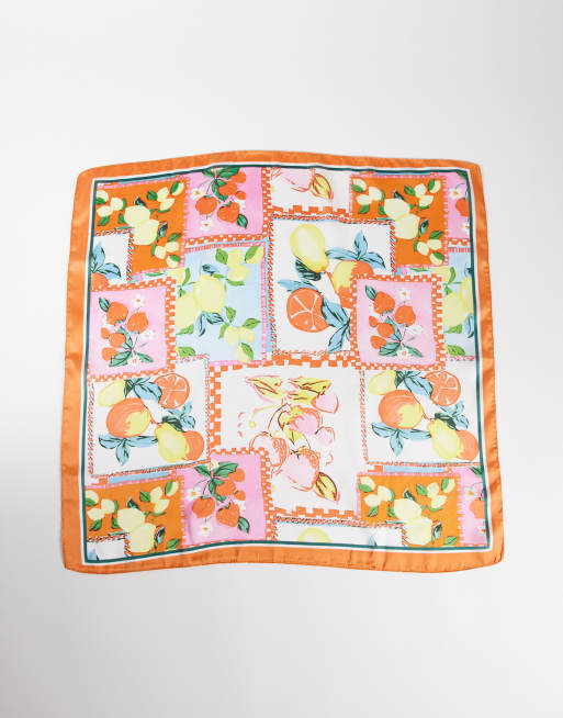 DesignB London headscarf in multi fruit print, 2 of 3