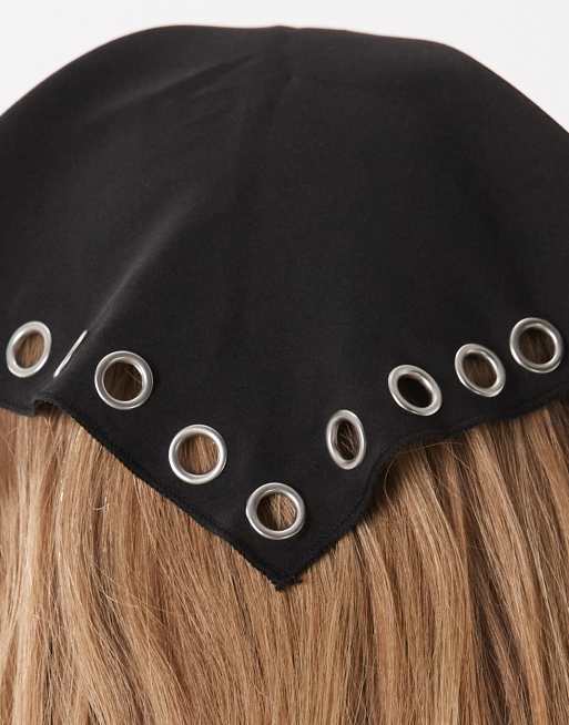 DesignB London headscarf with eyelet detail in black, 3 of 3