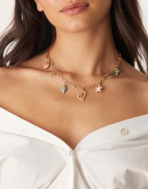 DesignB London heart and coastal multicharm  necklace in gold - view 1