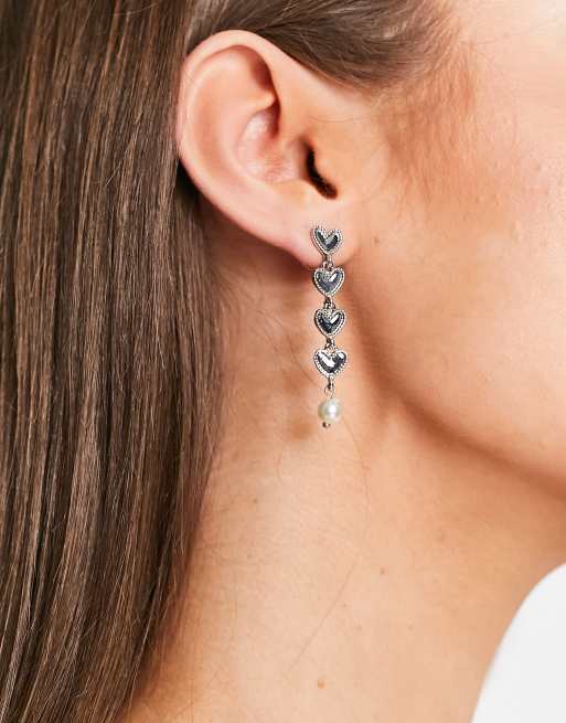 Designb London Heart Drop Earrings In Silver Asos 4089