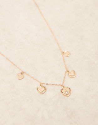 Designb London Heart Multi Charm Necklace In Gold