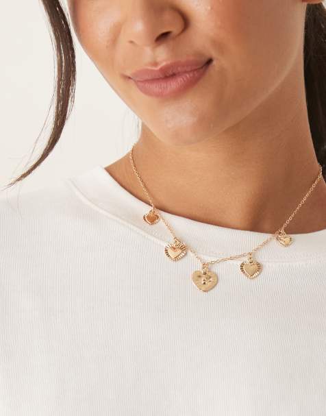 DesignB London heart multi charm necklace in gold - view 1