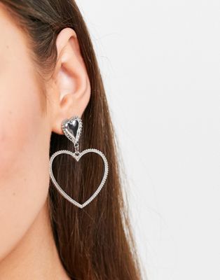 DesignB London heart shaped drop earrings in silver