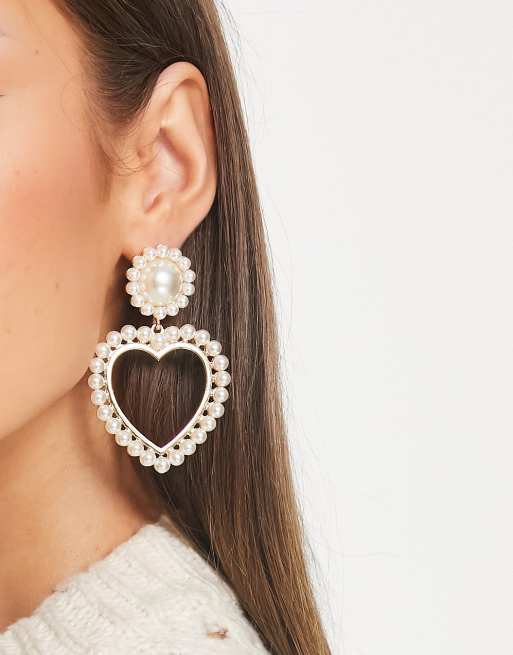 Designb London Heart Shaped Pearl Drop Earrings Asos 8955