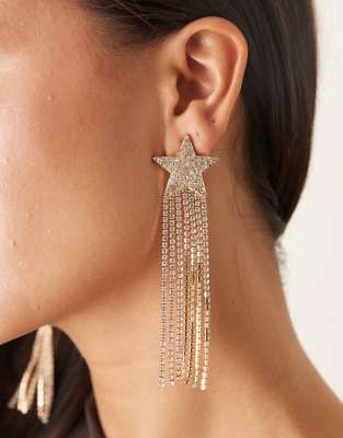 DesignB London - Hochwertige goldfarbene Statement-Ohrringe mit verziertem Sternedesign