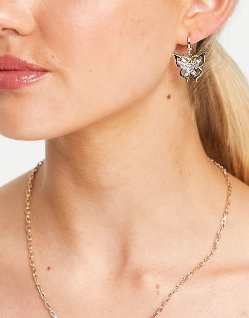 DesignB London hoop earrings with crystal butterfly in gold tone, 2 of 4