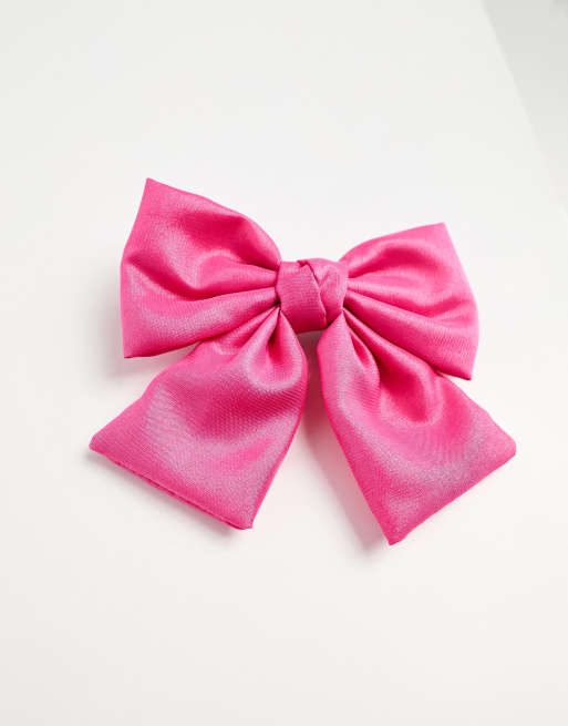 DesignB London hot pink satin hair bow clip, 4 of 4