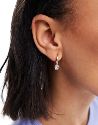 DesignB London huggie hoop earrings with crystal charm in gold - ASOS Price Checker