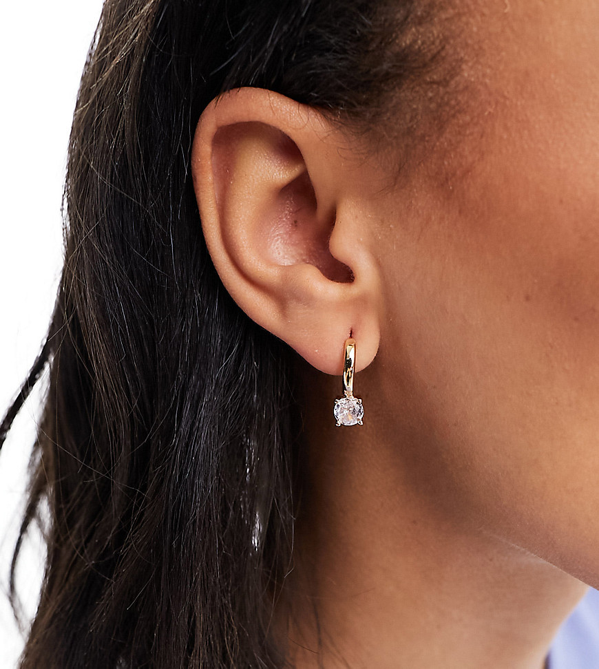 DesignB London huggie hoop earrings with crystal charm in gold