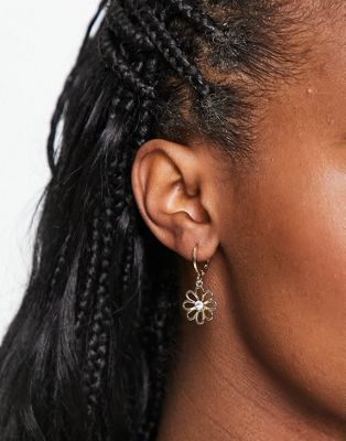 DesignB London huggie hoop earrings with flower pendant in gold tone - ASOS Price Checker