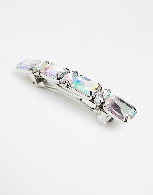 DesignB London iridescent crystals hair clip in silver, 3 of 4