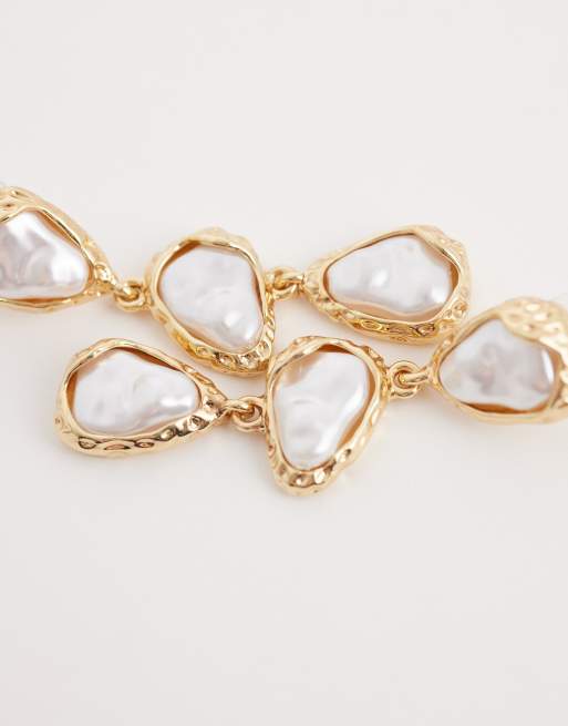 DesignB London irregular faux pearl drop earrings in gold tone, 4 of 4