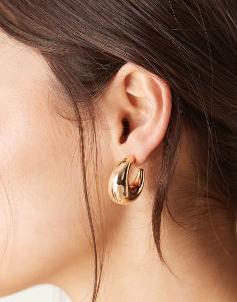 DesignB London irregular hoop earrings in gold - view 1