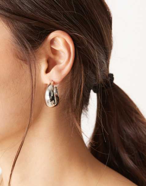 DesignB London irregular hoop earrings in silver tone - view 1