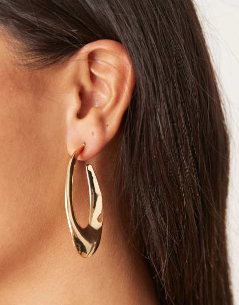 DesignB London irregular molten hoop earrings in gold - view 1