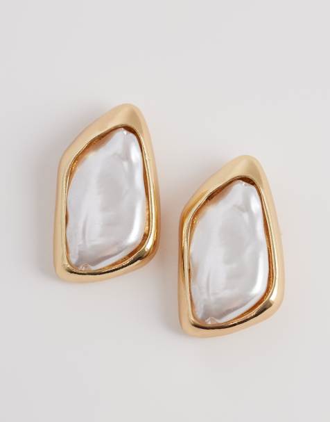 DesignB London irregular pearl stud earrings in gold - view 1