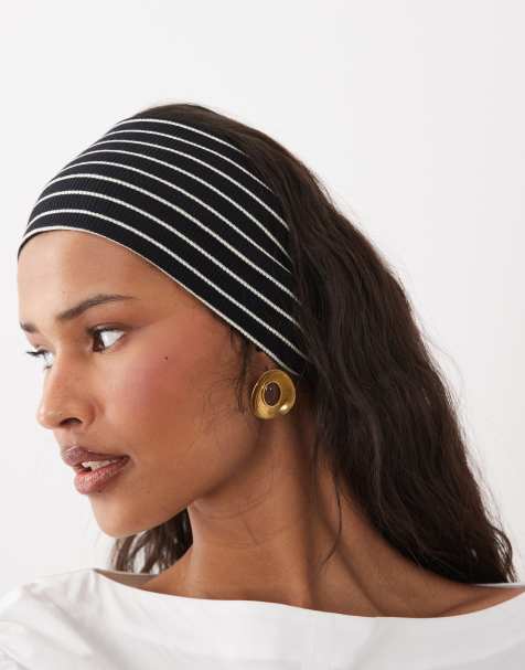 DesignB London jersey headband in black and white stripe - view 1