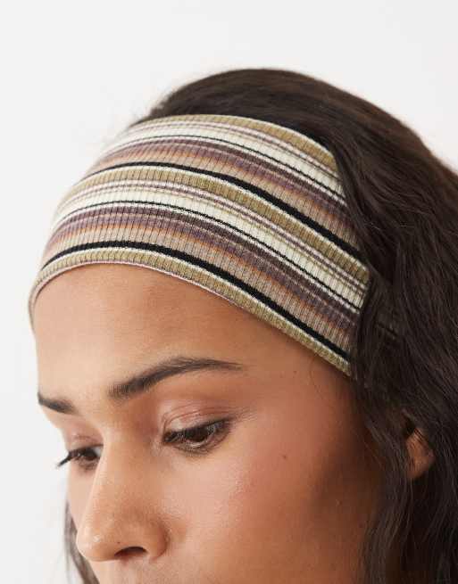 DesignB London jersey headband in brown stripe, 2 of 3
