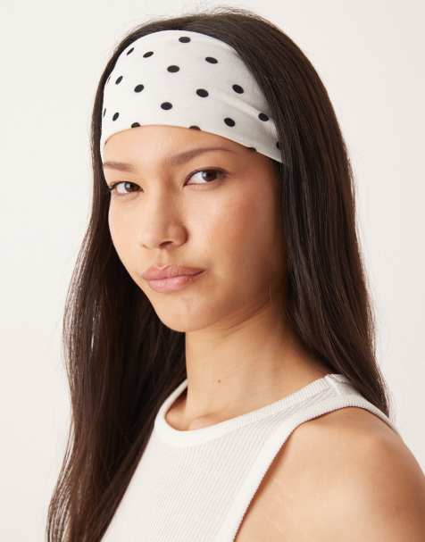 DesignB London jersey headband in white and black polka dot - view 1