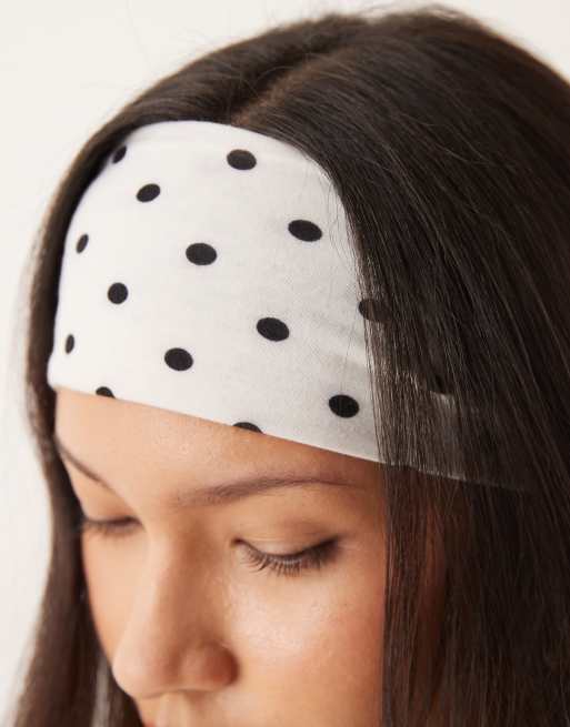 DesignB London jersey headband in white and black polka dot, 2 of 3