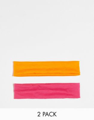 jersey headband multipack x 2 in orange and pink