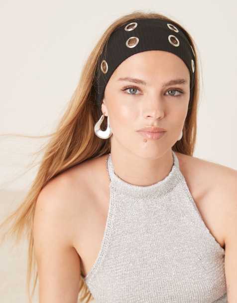 DesignB London jersey headband with eyelet detail in black - view 1