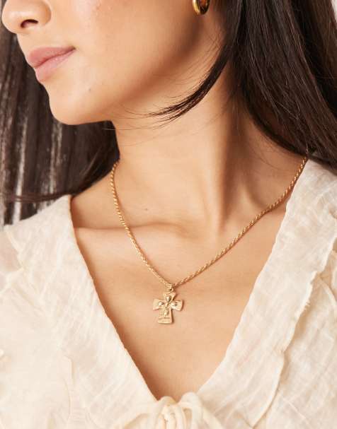 DesignB London - Ketting met boho kruishangertje in goud - view 1