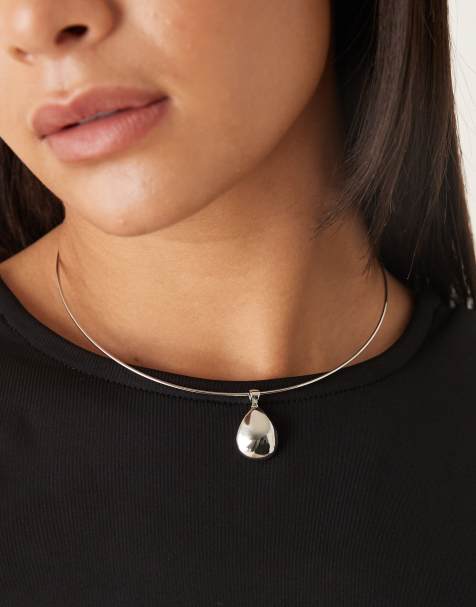 DesignB London - Ketting met druppelhanger in zilver - view 1