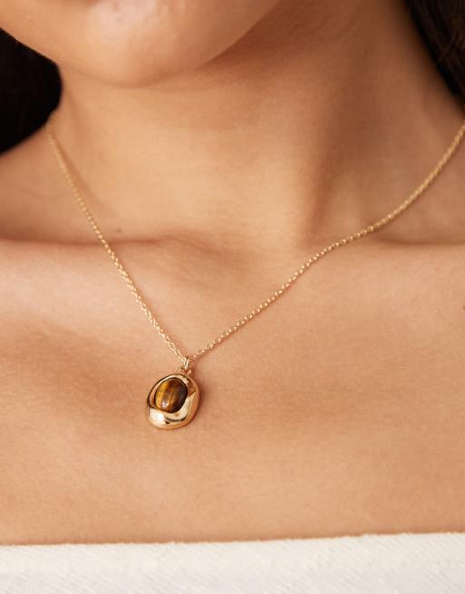 DesignB London - Ketting met hanger met tijgeroog in goud, 2 van 4