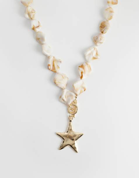 DesignB London - Ketting met imitatieschelpen en sterhanger in goud - view 1