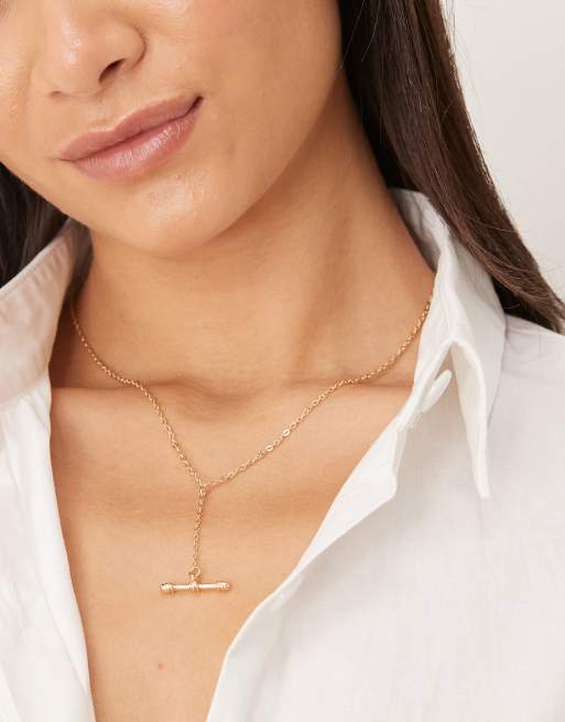 DesignB London - Ketting met T-staafje in goud