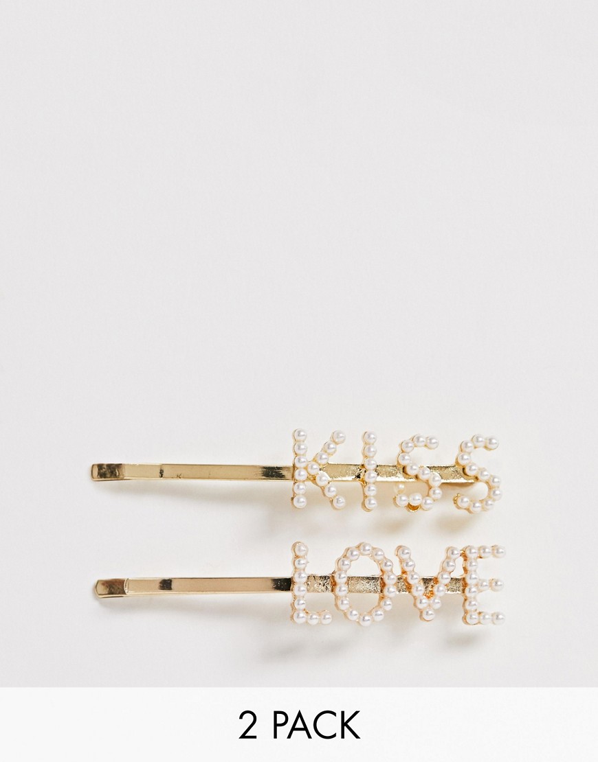 DesignB London – Kiss & Love – Hårspännen i 2-pack-Guld