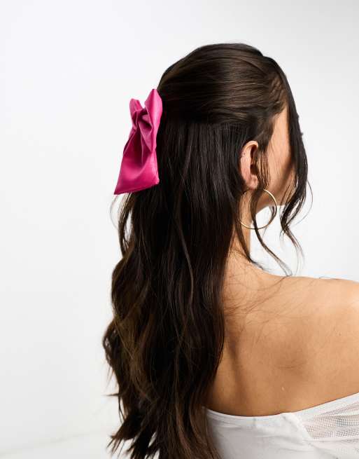 DesignB London – Klarrosa hårspänne med rosett i satin, 3 av 4